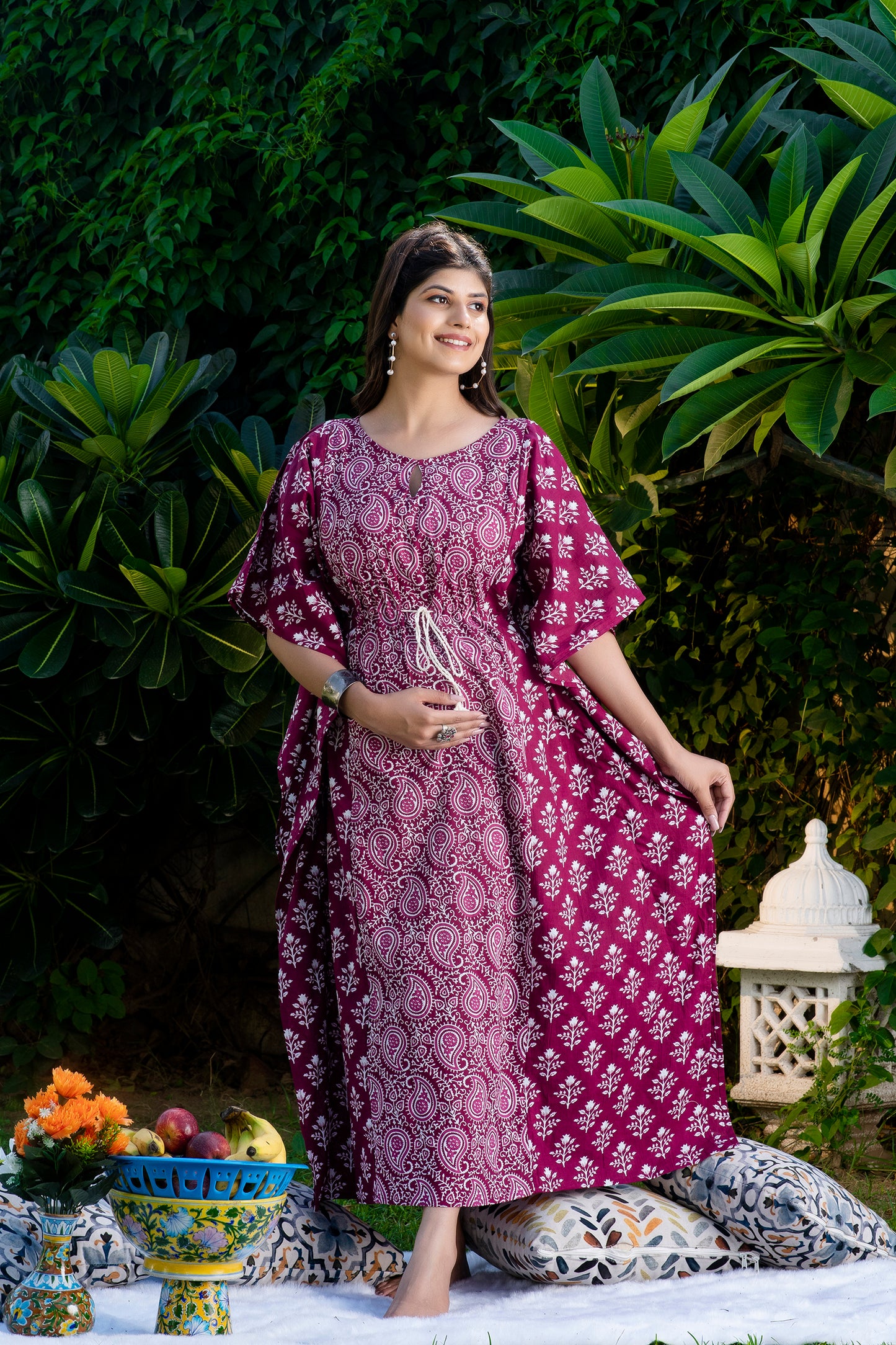 Wine Paisley Maternity And Nursing Kaftan