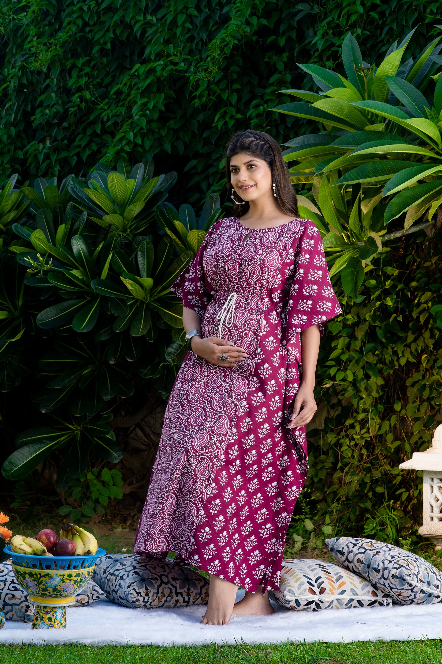 Wine Paisley Maternity And Nursing Kaftan