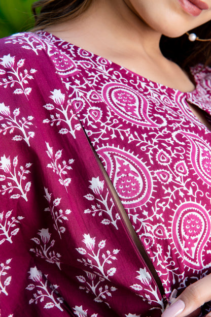 Wine Paisley Maternity And Nursing Kaftan
