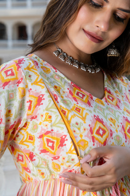 Peach Yellow Maternity And Nursing Kurta