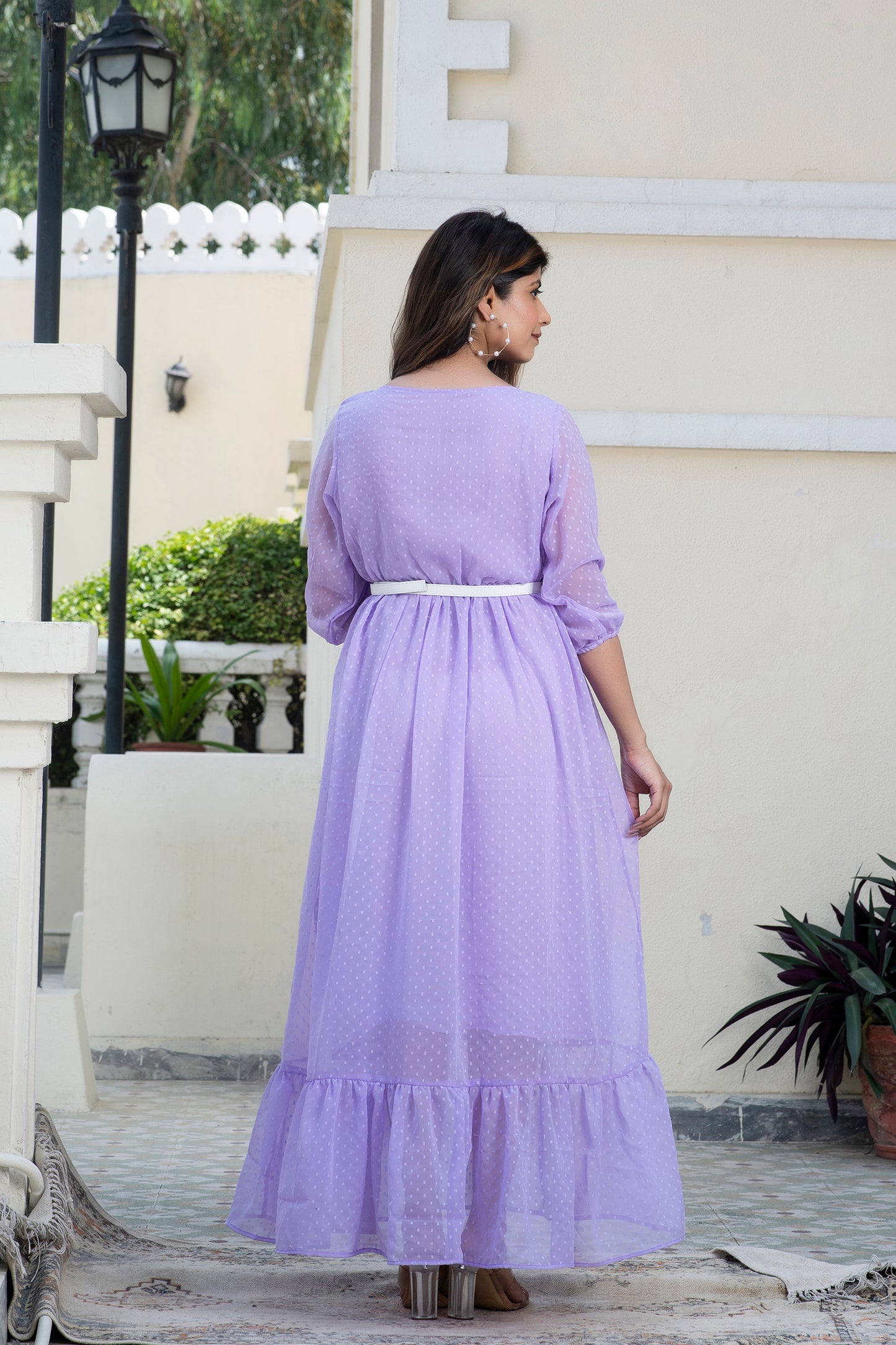 Purple Swiss Dot Maternity And Nursing Dress