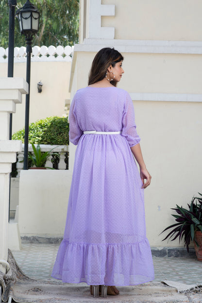Purple Swiss Dot Maternity And Nursing Dress