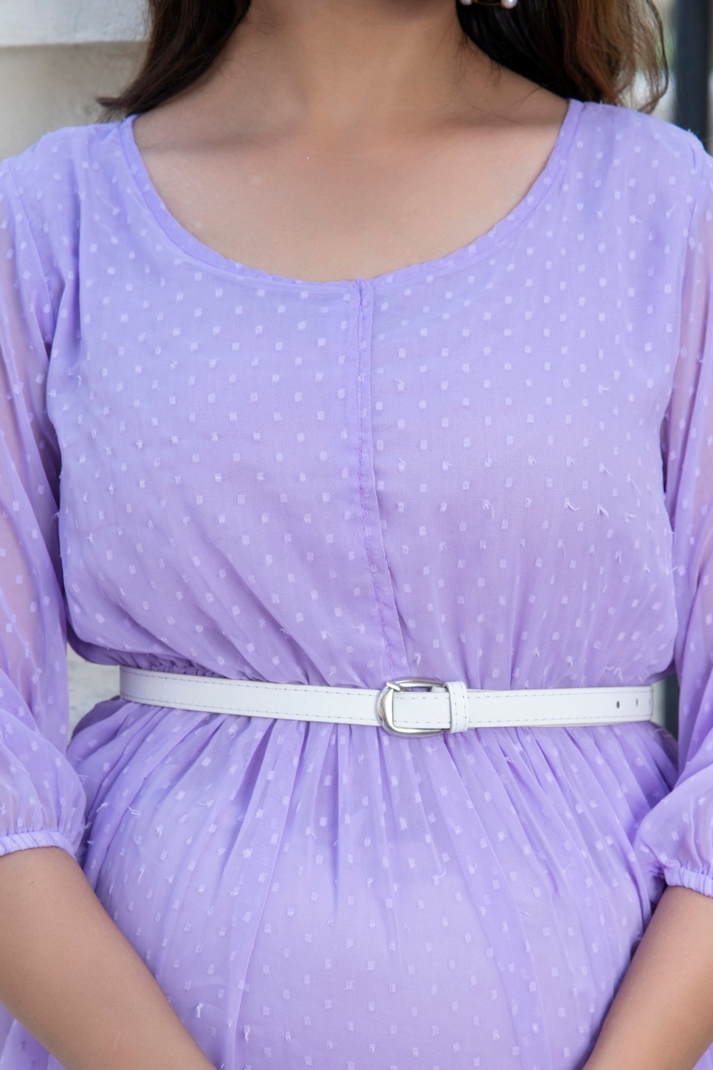 Purple Swiss Dot Maternity And Nursing Dress