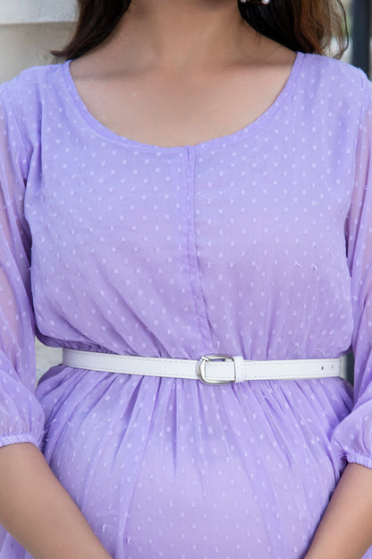 Purple Swiss Dot Maternity And Nursing Dress