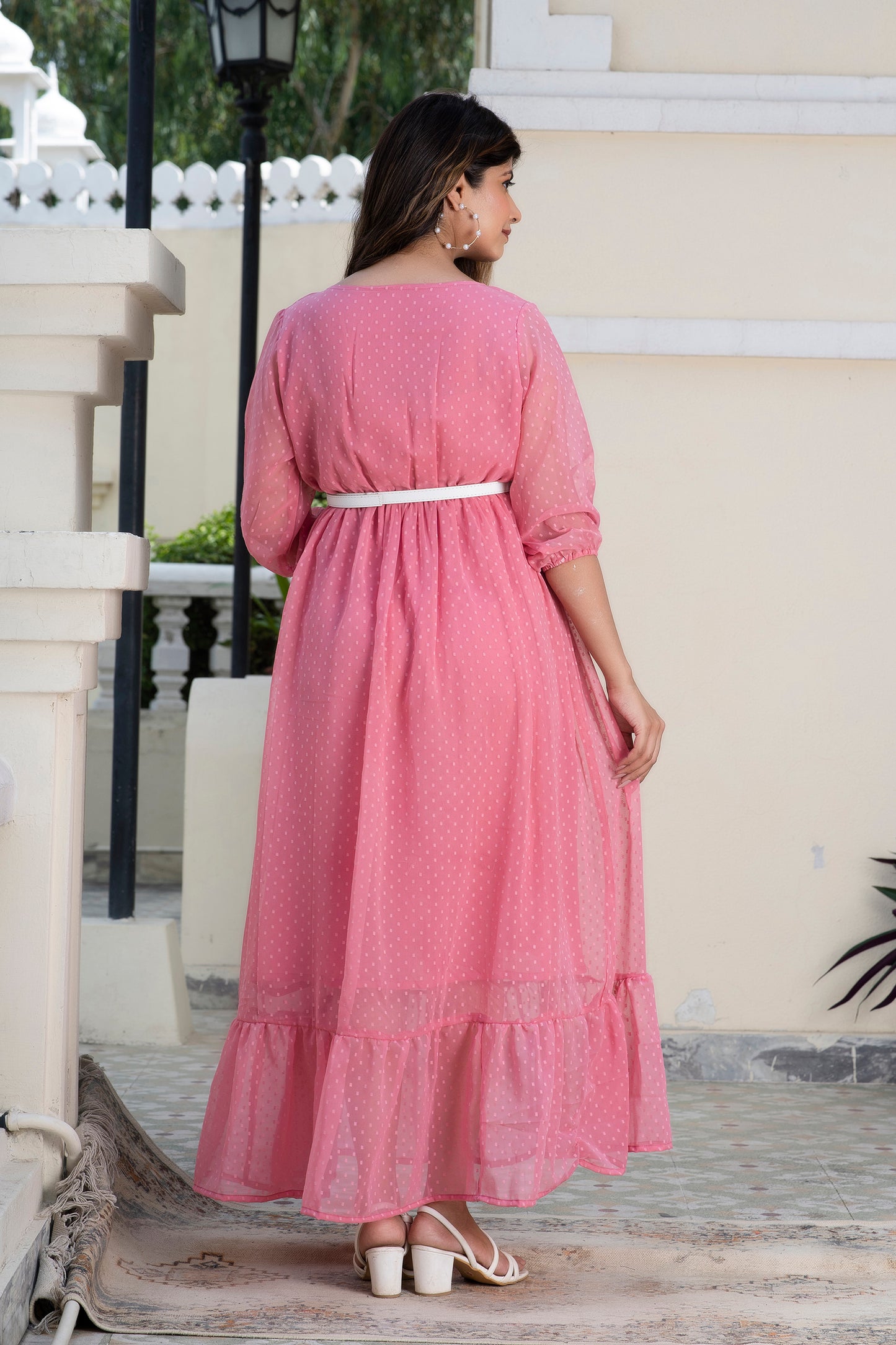 Pink Swiss Dot Maternity And Nursing Dress
