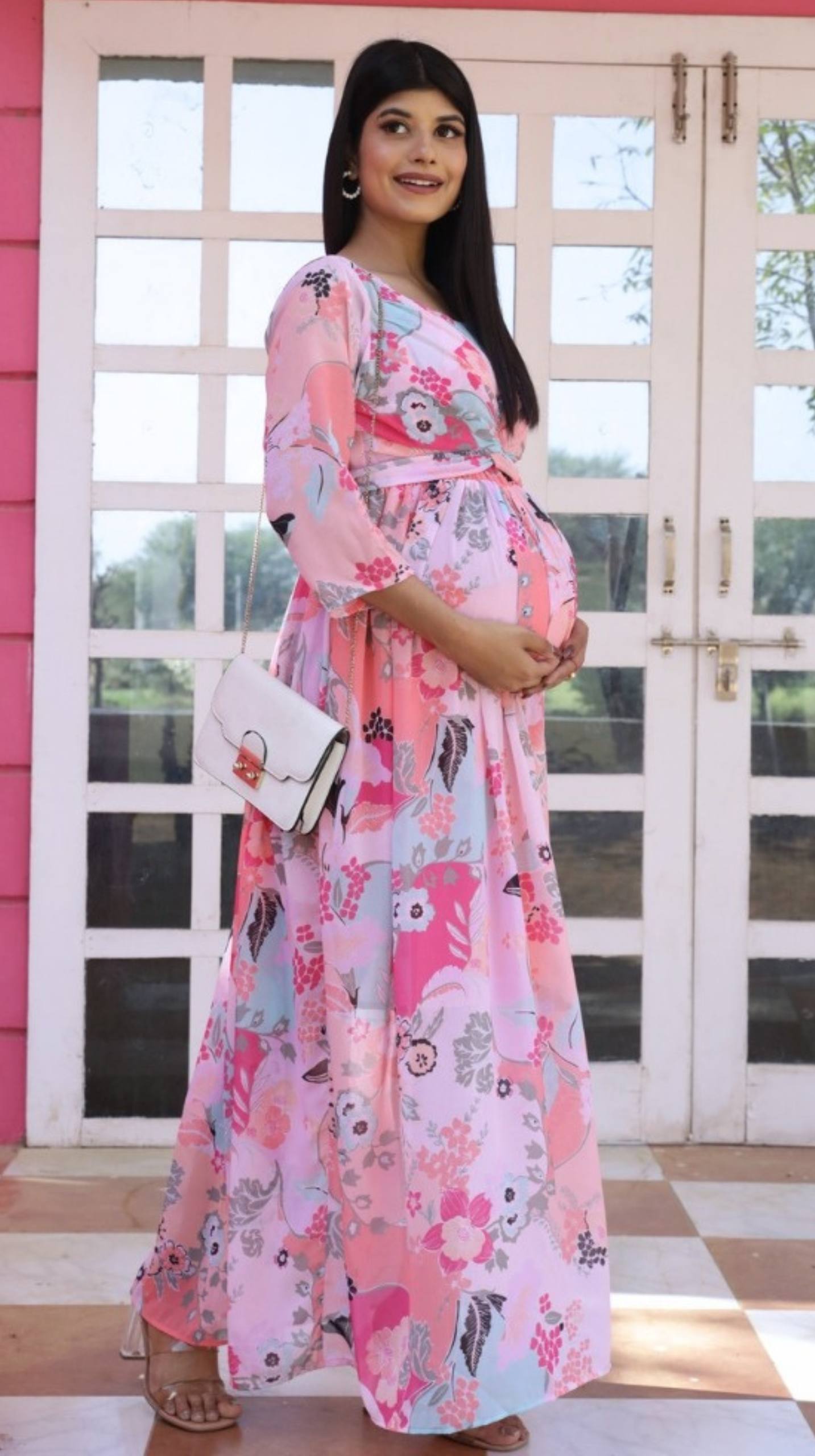 Maternity And Nursing Flamingo Wrap Dress