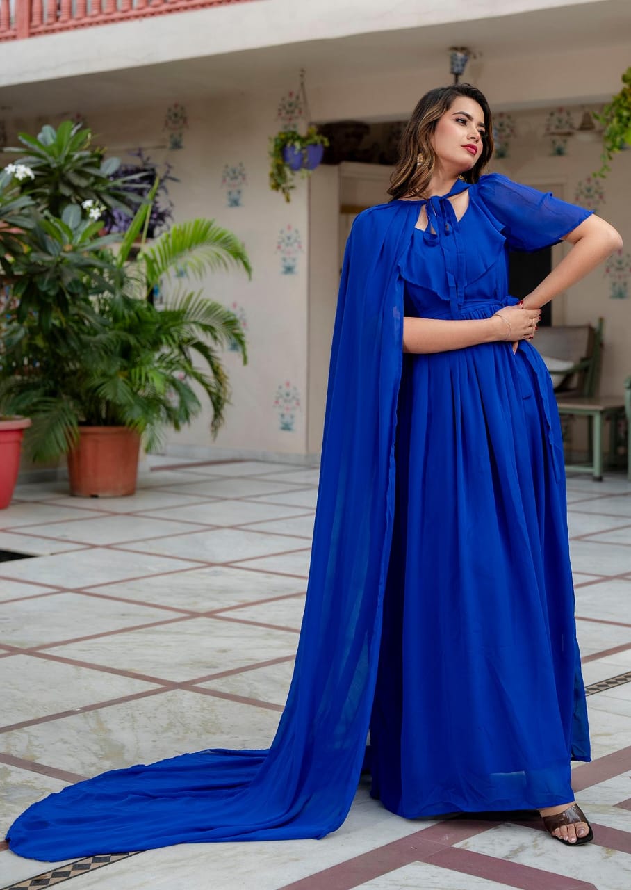 Royal Blue Sweet Heart Dress With Detachable Trail
