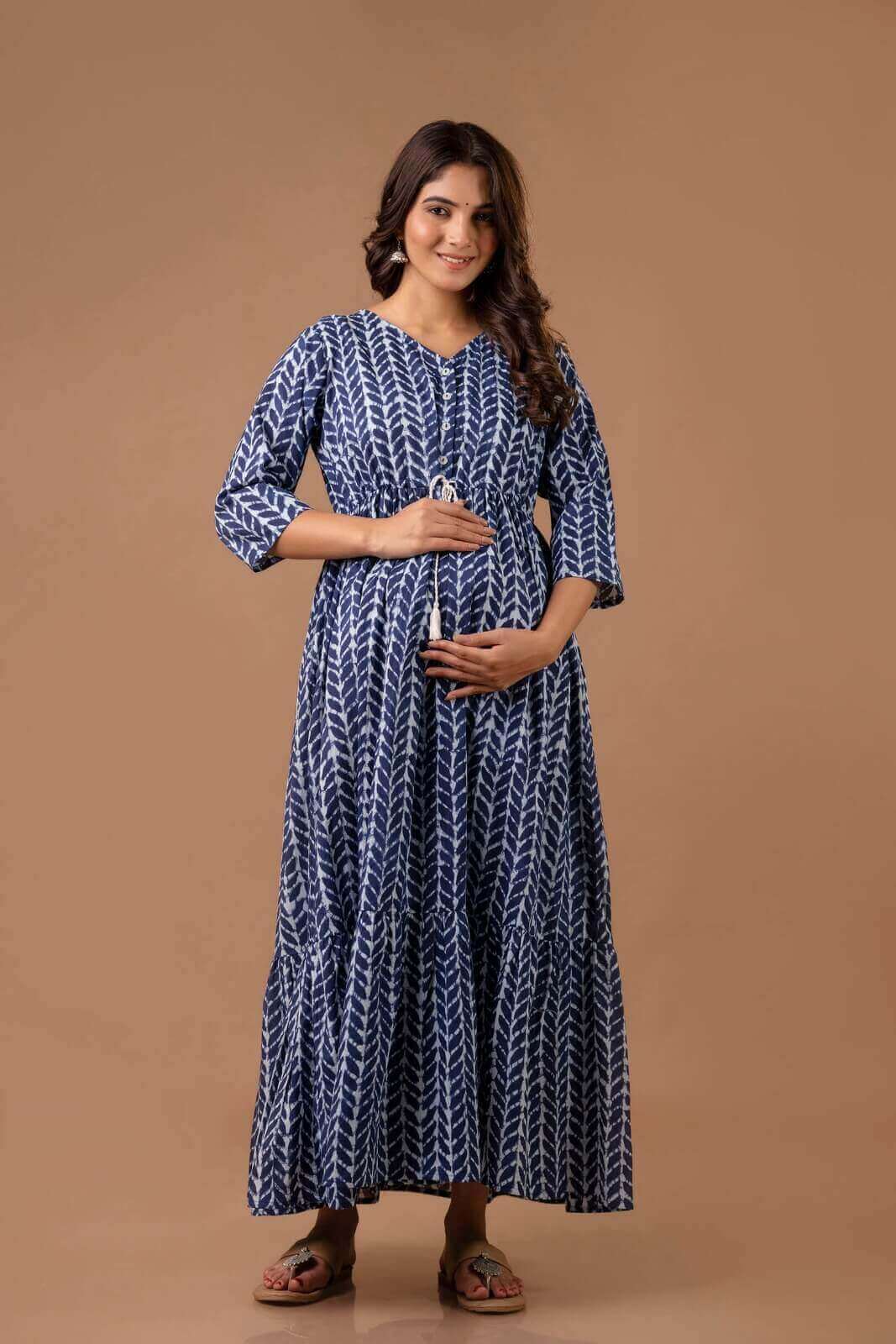 Indigo Maxi Maternity Nursing Dress
