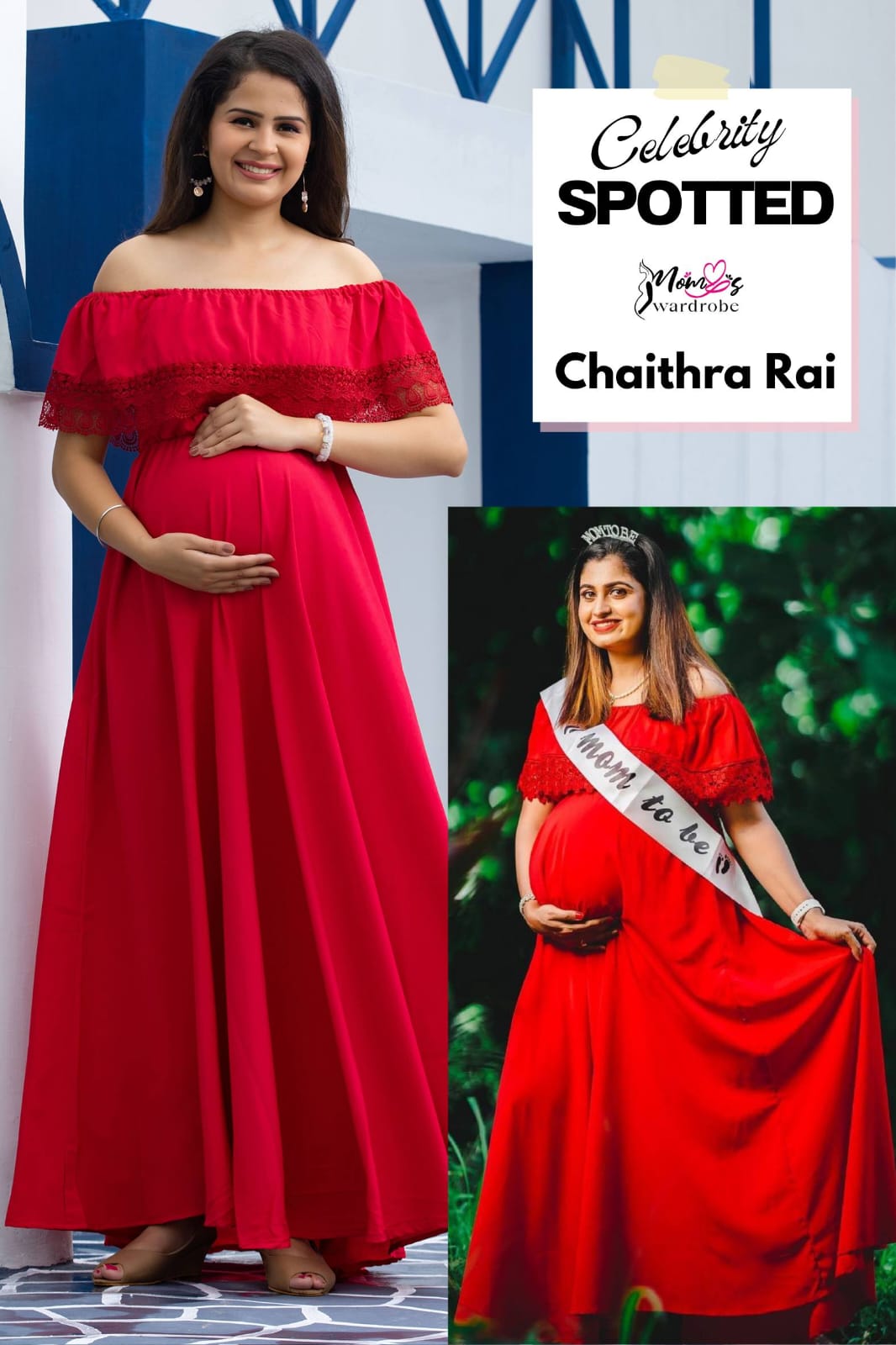 Red Off Shoulder Maternity And Nursing Dress