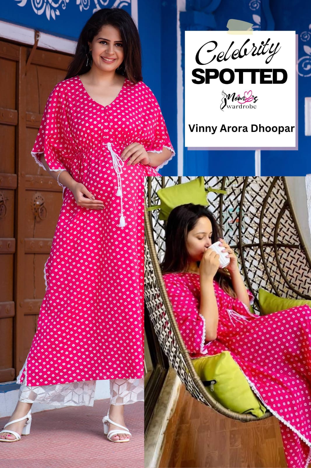 Maternity And Nursing Pink Bandej Kaftan