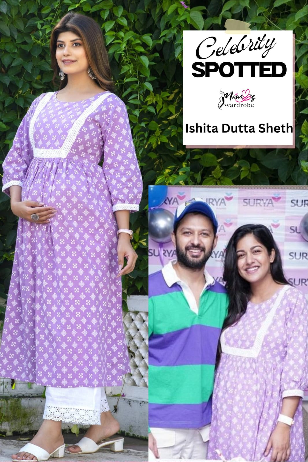 Purple Lace Maternity And Nursing Kurta