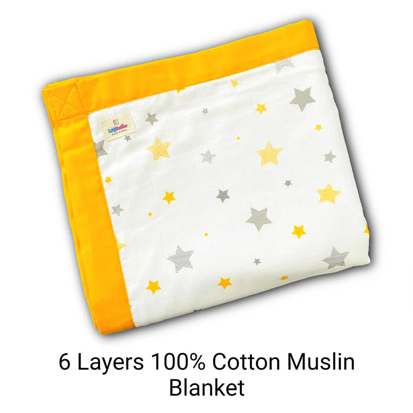 Yellow Star Design Muslin Quilt - 6 layers Of Incredibly Muslin Softness Great For Toddler And Young Child