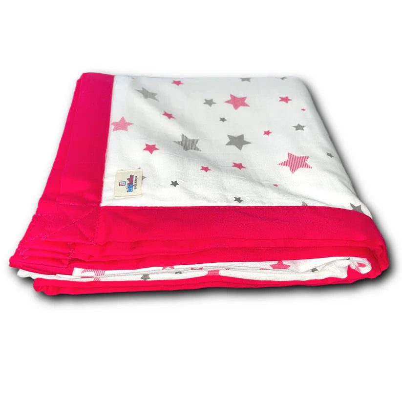 Pink Star Design Muslin Quilt - 6 layers Of Incredibly Muslin Softness Great For Toddler And Young Child