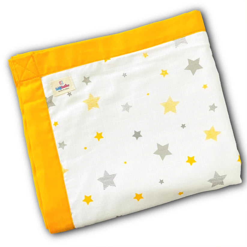 Yellow Star Design Muslin Quilt - 6 layers Of Incredibly Muslin Softness Great For Toddler And Young Child