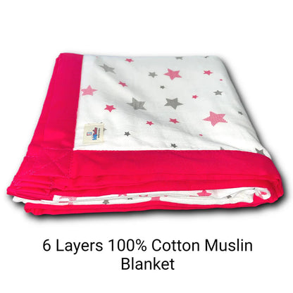 Pink Star Design Muslin Quilt - 6 layers Of Incredibly Muslin Softness Great For Toddler And Young Child