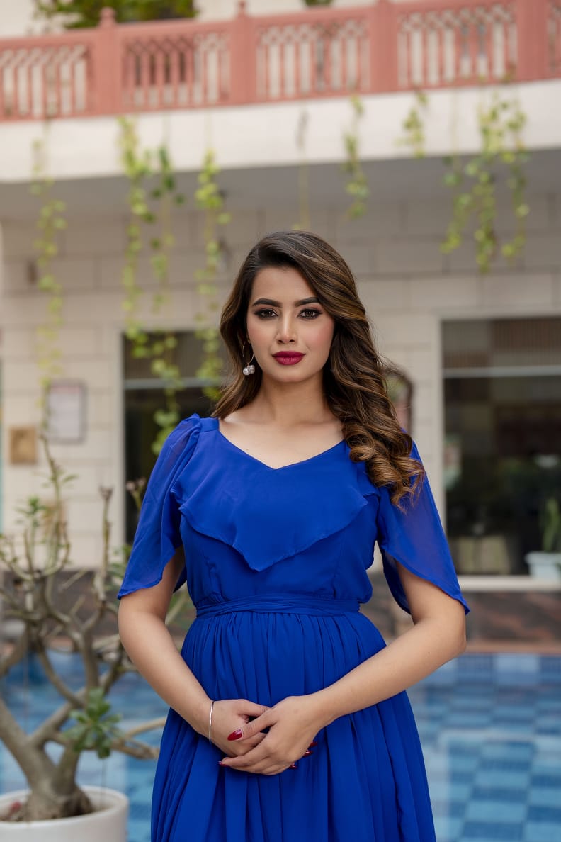 Royal Blue Sweet Heart Dress With Detachable Trail