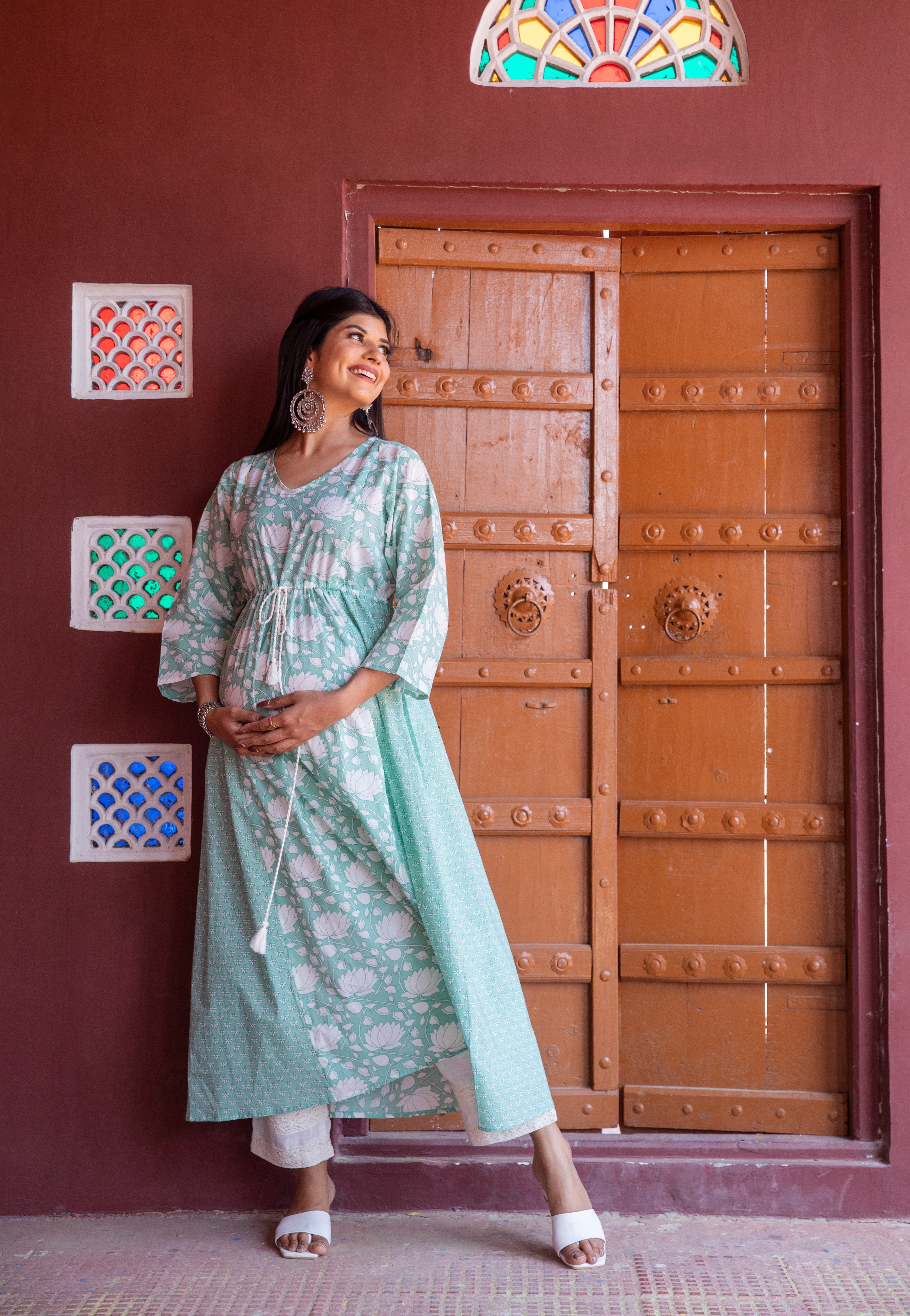 Pink Lotus Maternity And Nursing Kurta