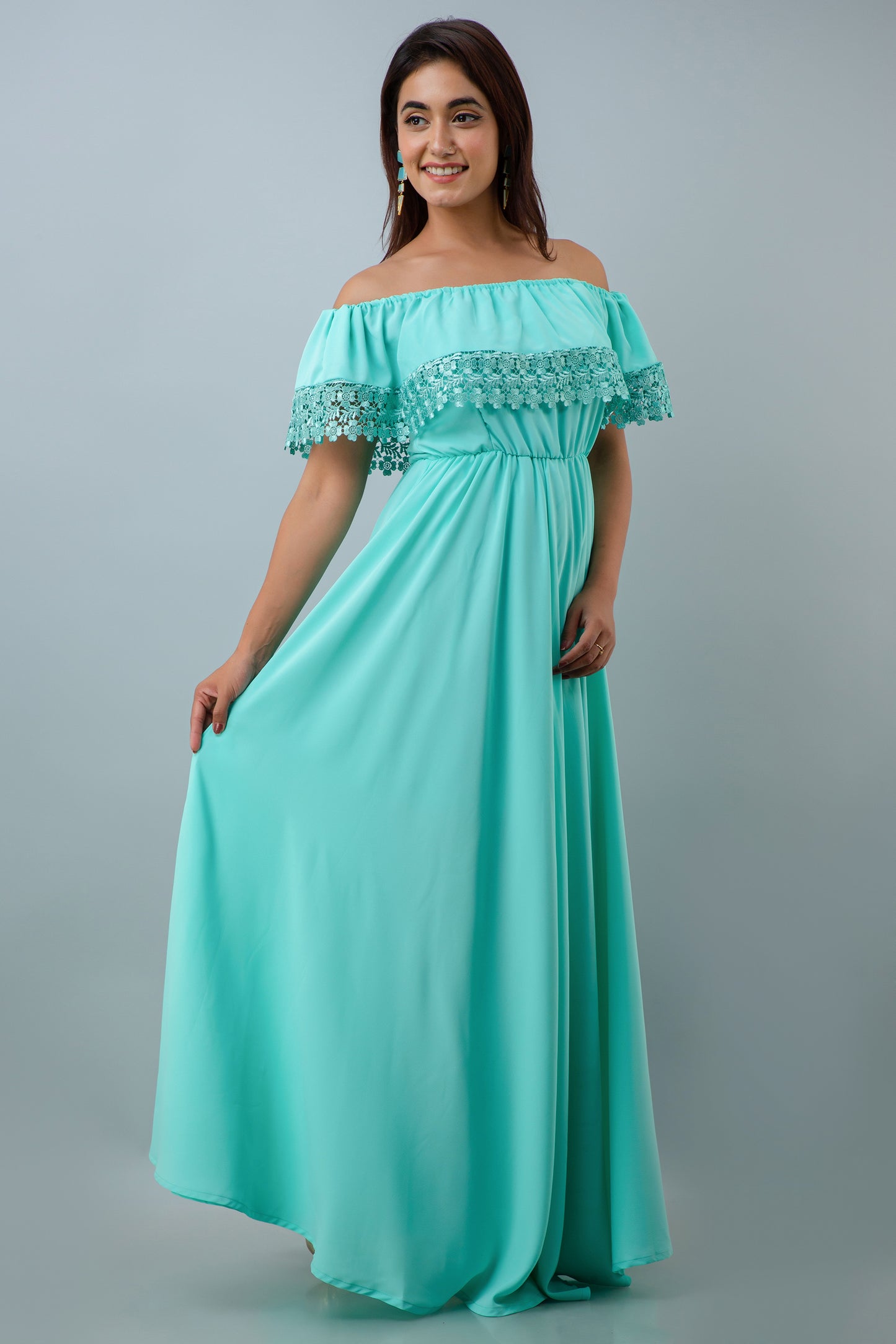 Mint Green Off Shoulder Maternity Dress