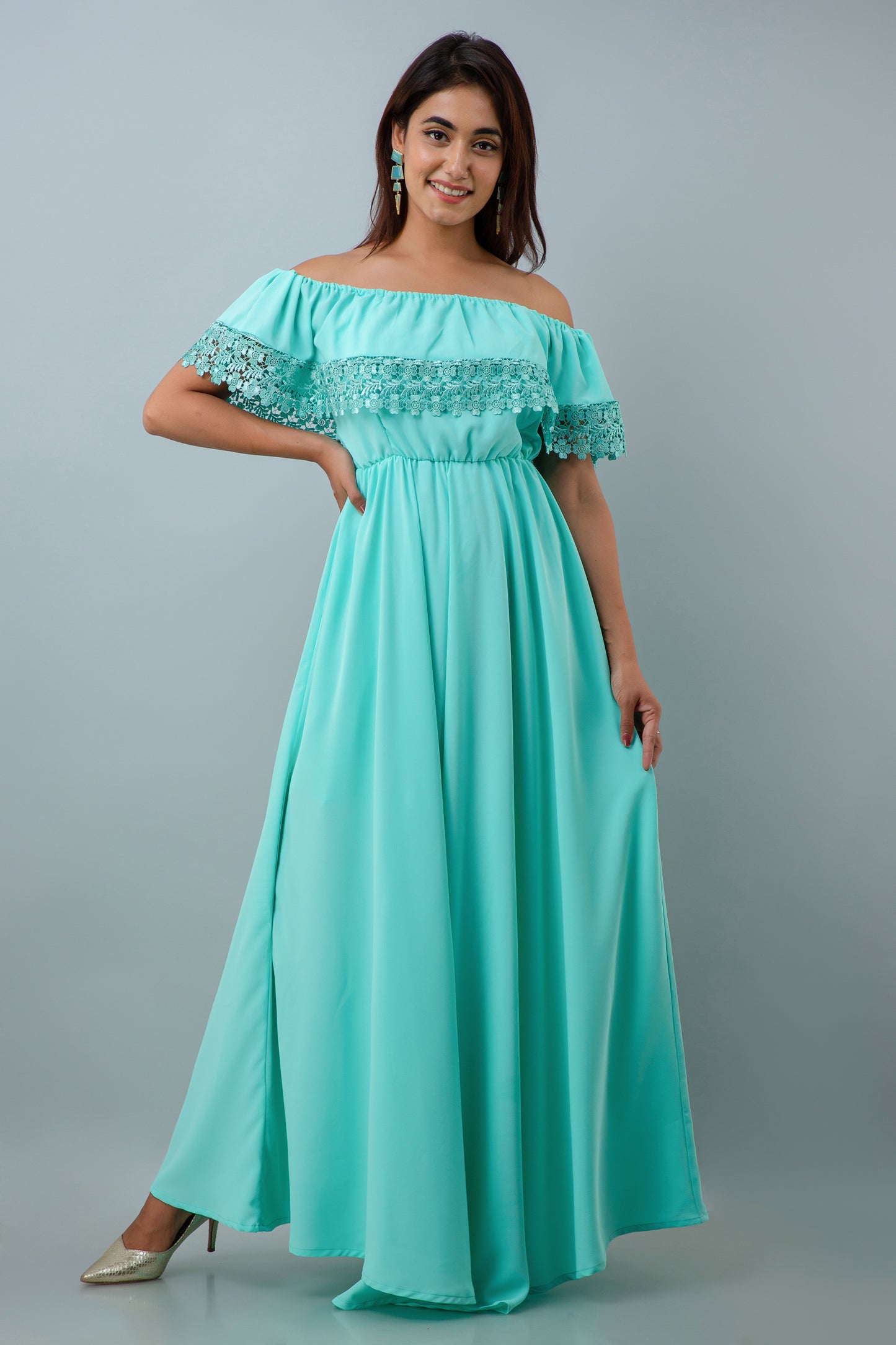 Mint Green Off Shoulder Maternity Dress