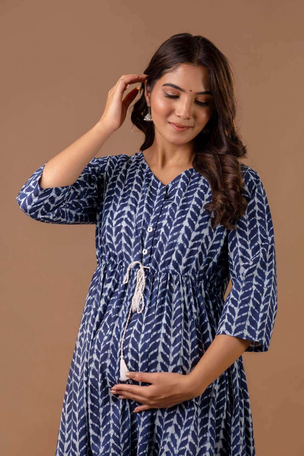 Indigo Maxi Maternity Nursing Dress