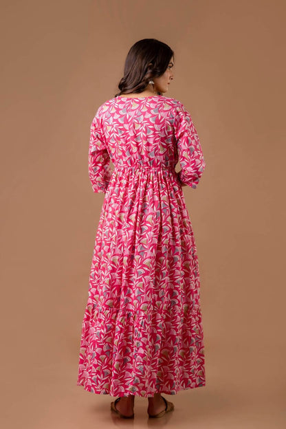 Pink Ginko Maxi Maternity Nursing Dress