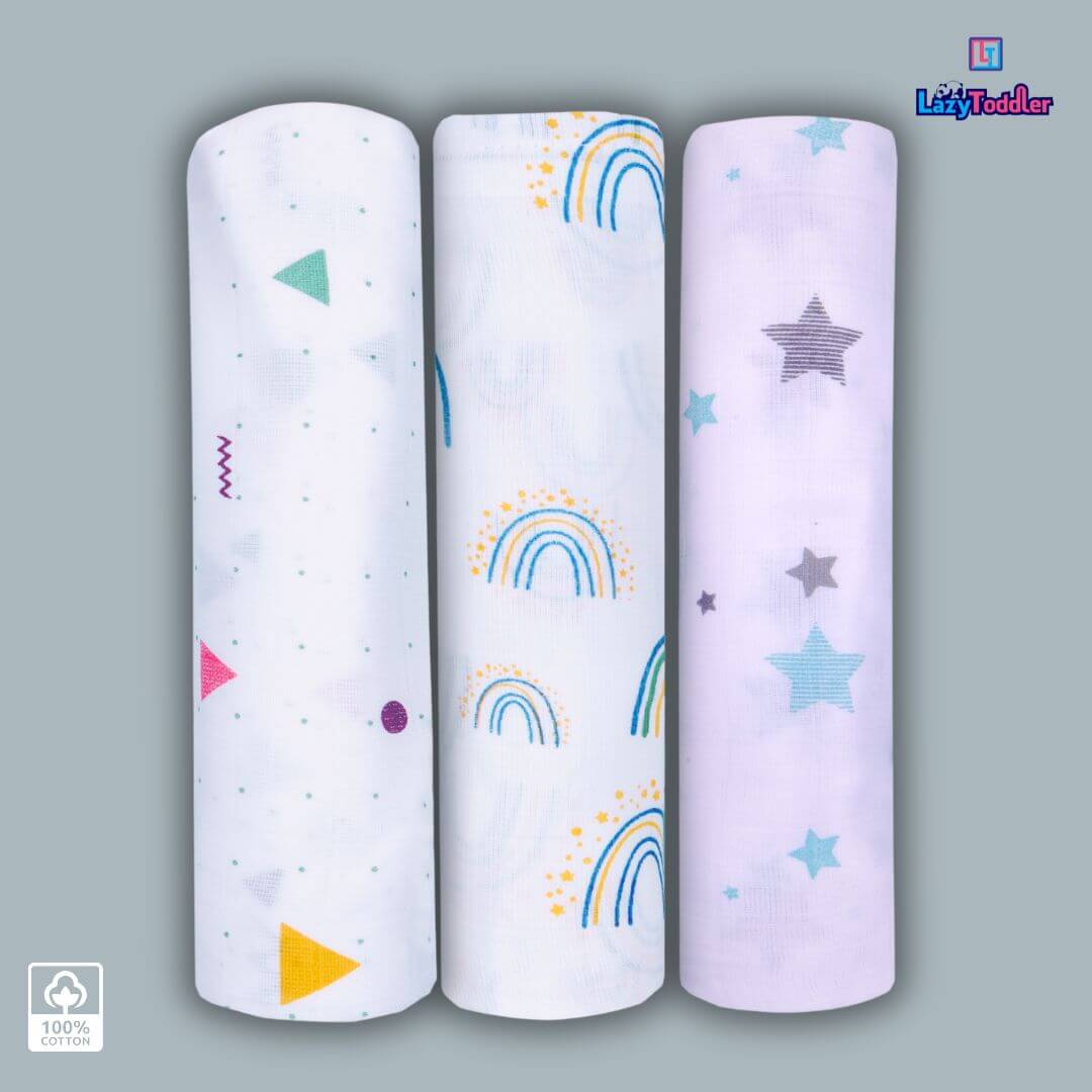 Muslin Swaddle Set Of 3 Mix Prints