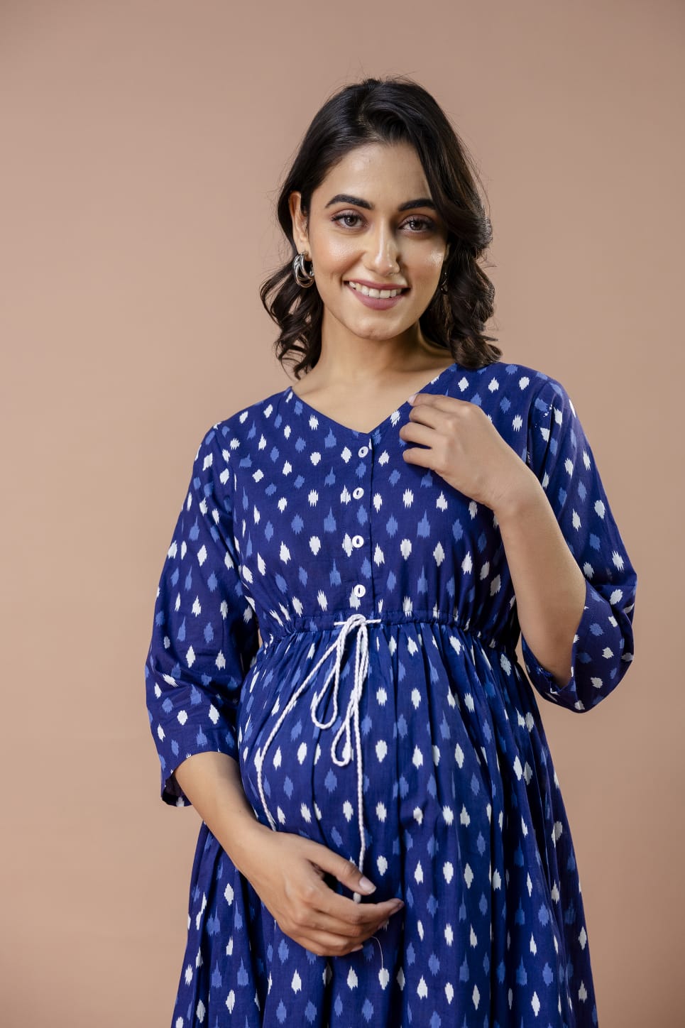 Navy Ikat Maternity Feeding Maxi Dress
