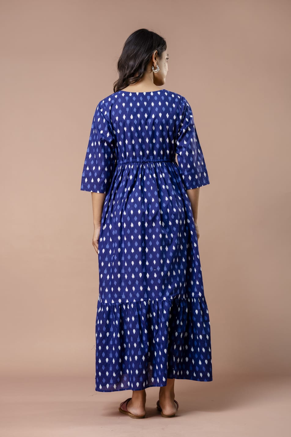 Navy Ikat Maternity Feeding Maxi Dress