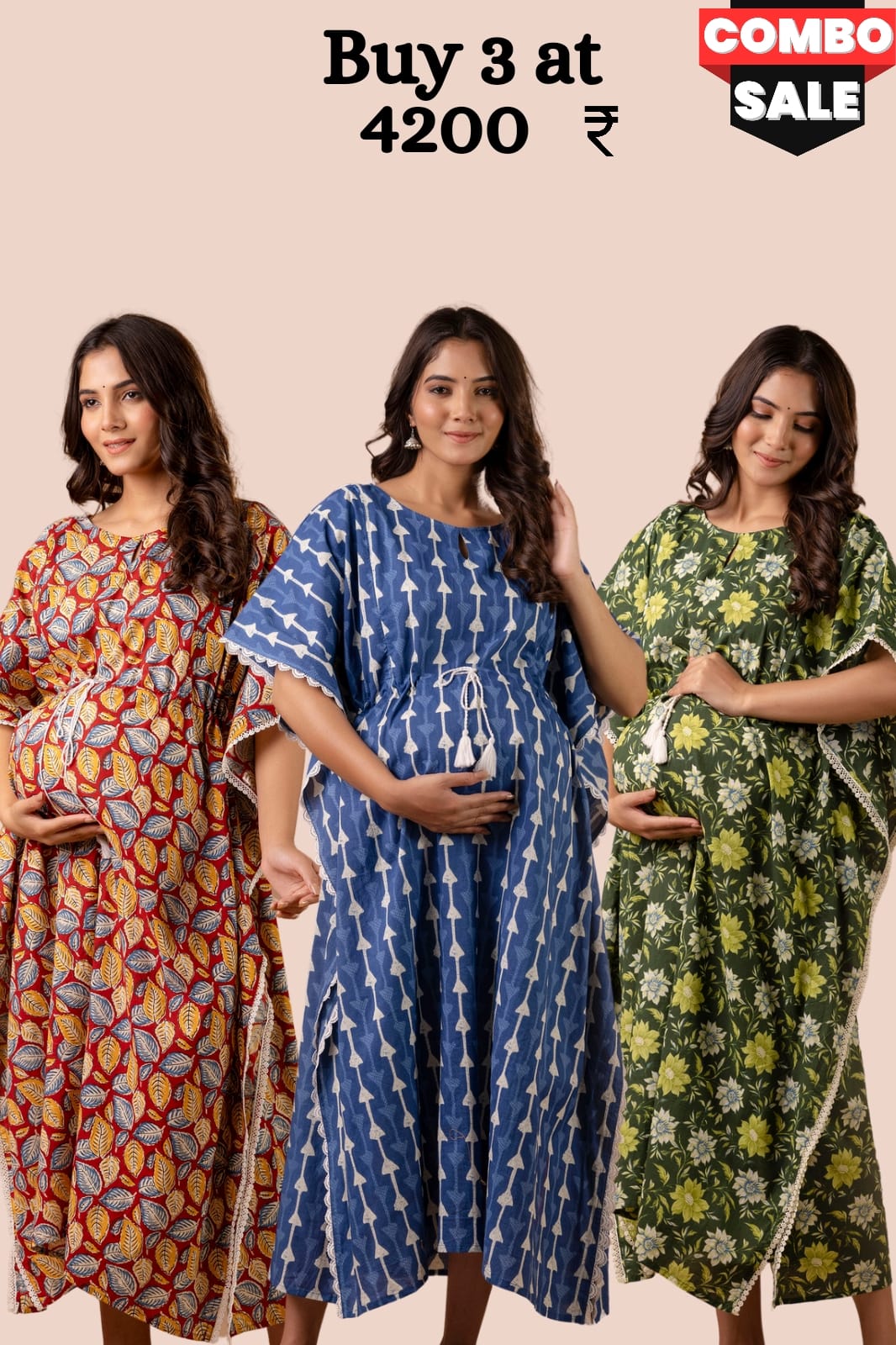 Maternity And Nursing 3 Kaftan Combo Set