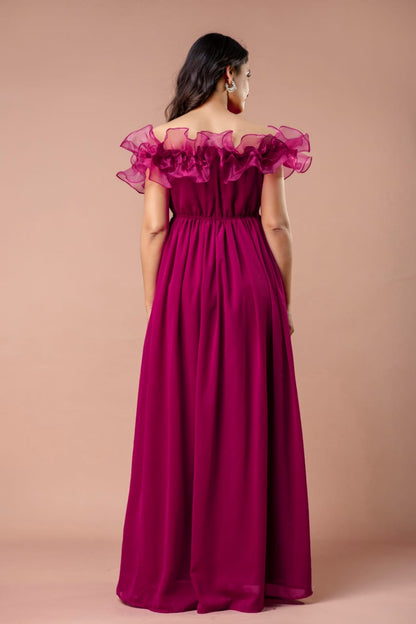 Amara Wine Ruffled Maternity Photoshoot Baby Shower Gown