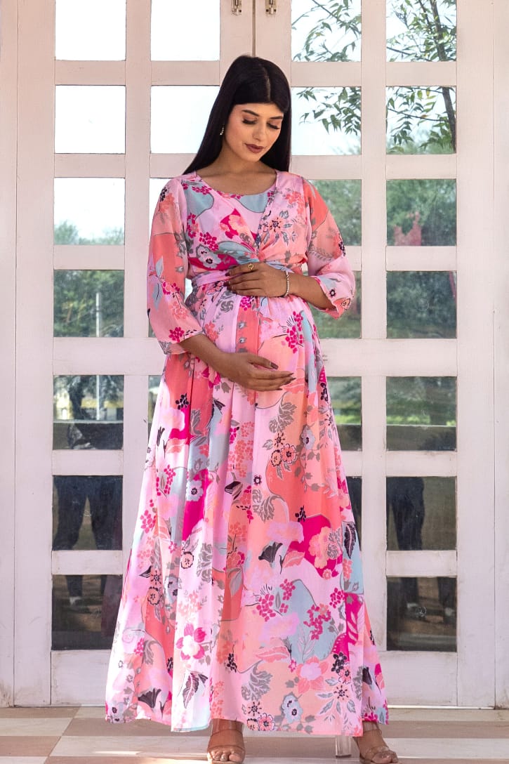 Maternity And Nursing Flamingo Wrap Dress