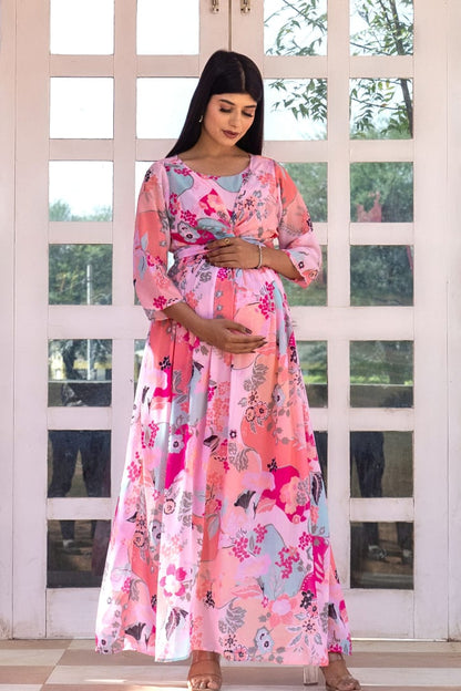 Maternity And Nursing Flamingo Wrap Dress