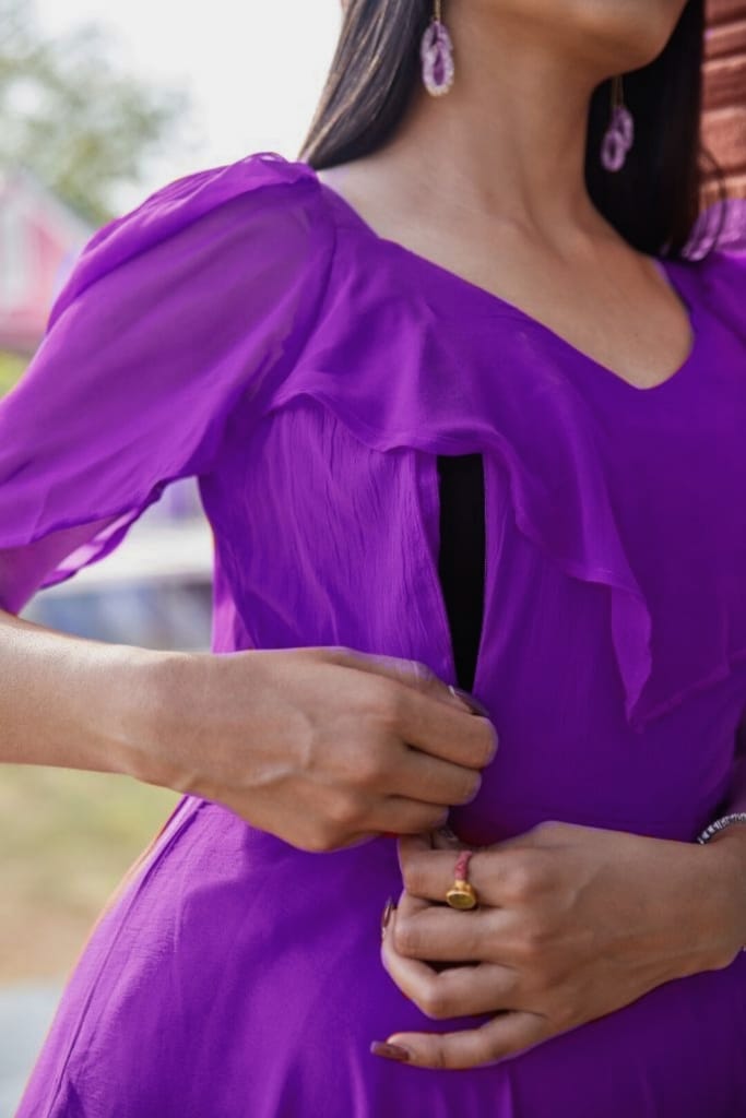 Sweet Heart Purple Maternity And Nursing Dress