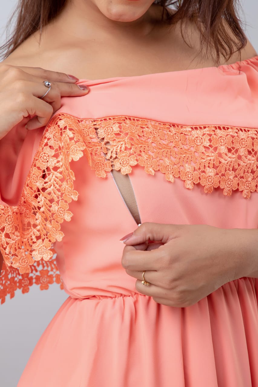 Maternity And Nursing Peach Off Shoulder Dress