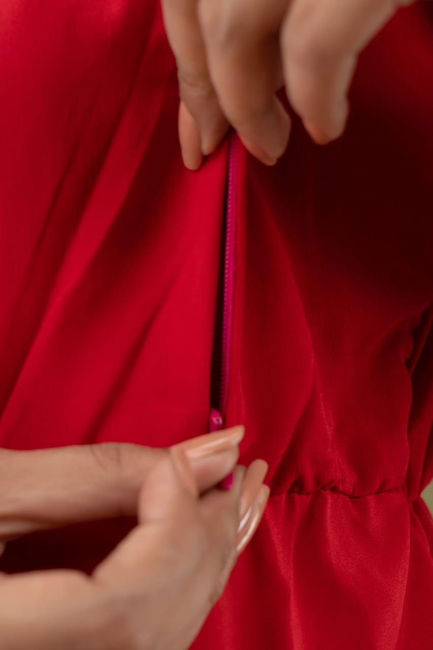 Red Off Shoulder Maternity And Nursing Dress