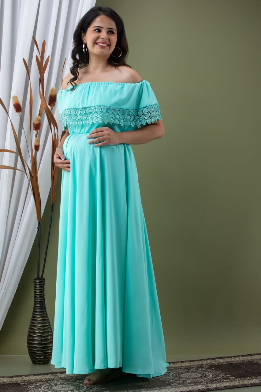 Mint Green Off Shoulder Maternity Dress