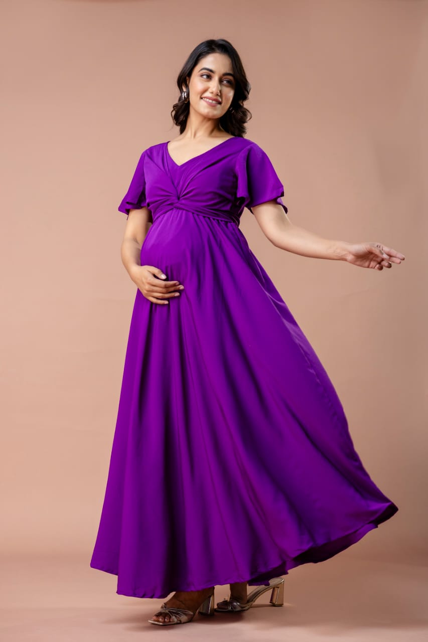 Purple Drape Maternity And Nursing Dress