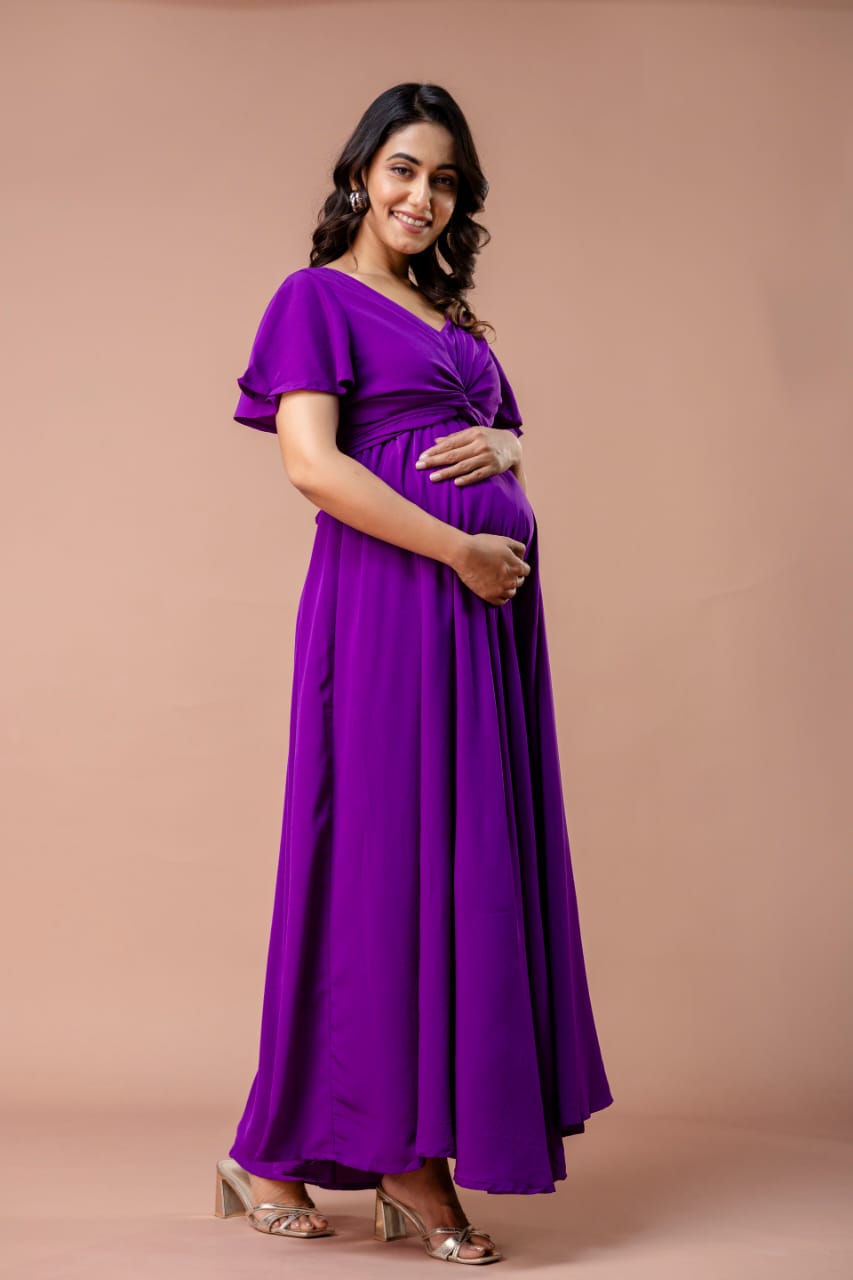 Purple Drape Maternity And Nursing Dress