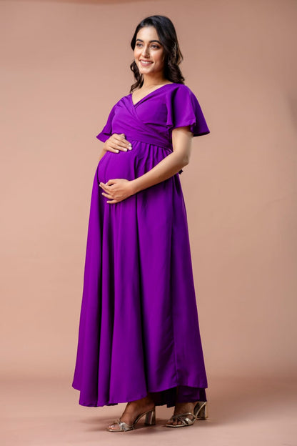 Purple Drape Maternity And Nursing Dress