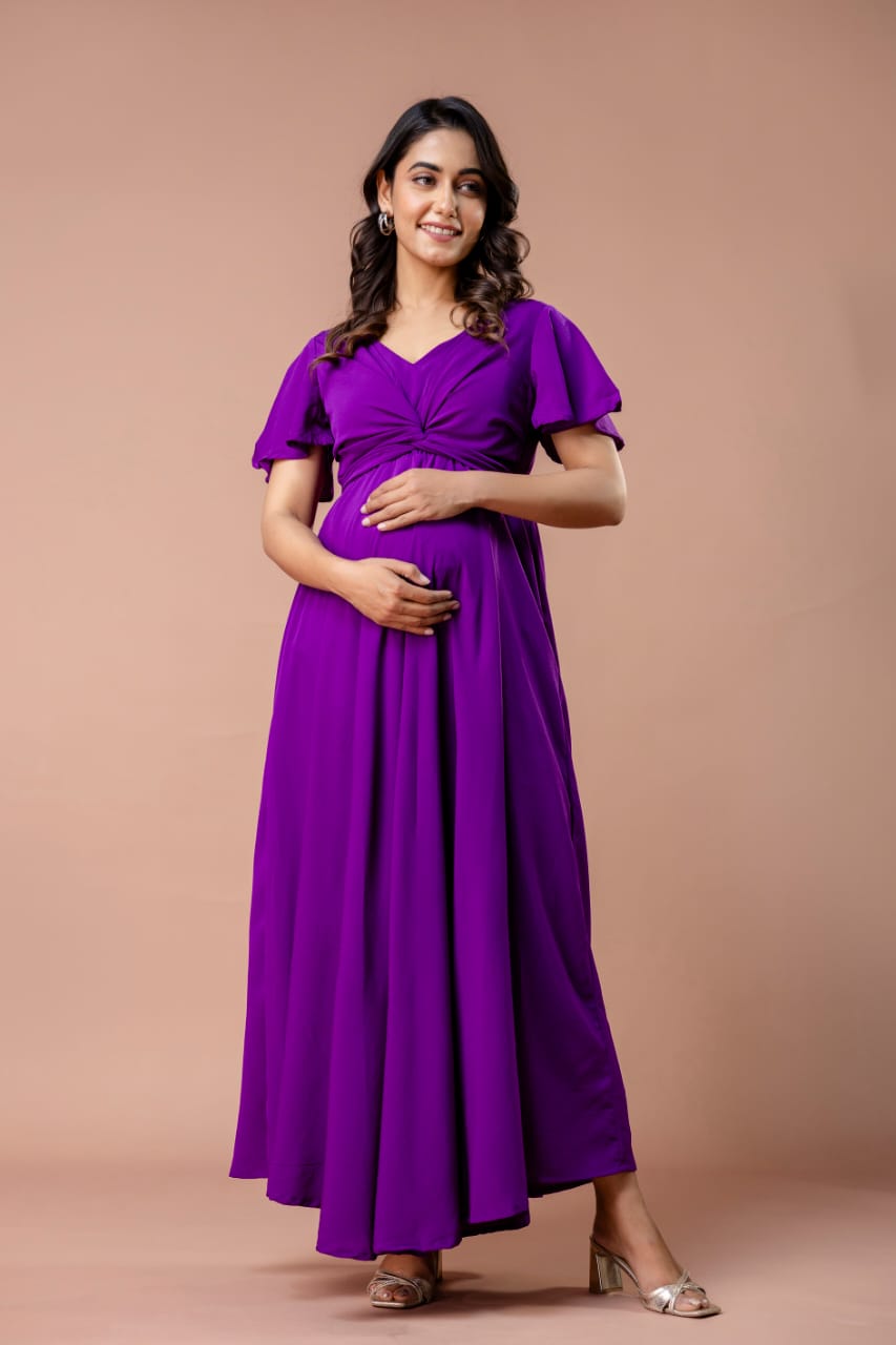 Purple Drape Maternity And Nursing Dress