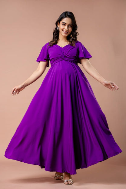 Purple Drape Maternity And Nursing Dress