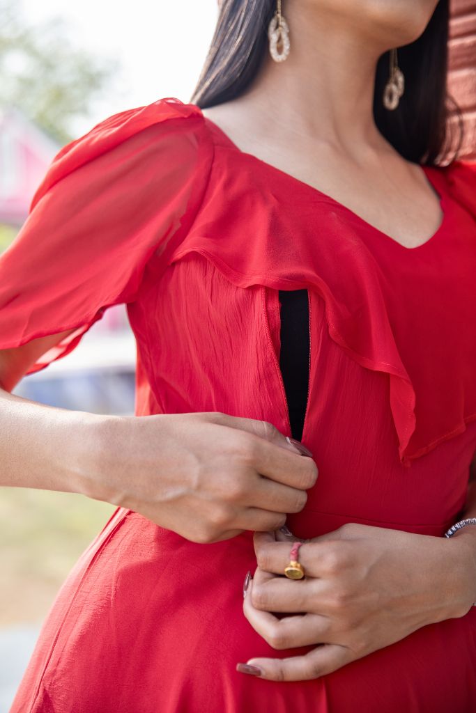 Red Sweet Heart Maternity And Nursing Dress