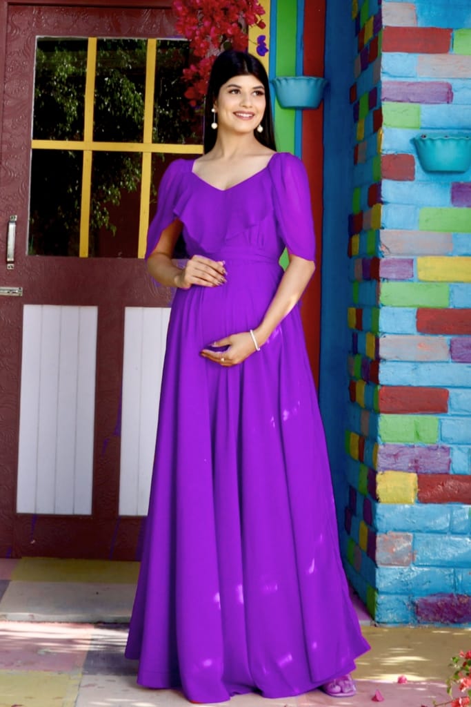Sweet Heart Purple Maternity And Nursing Dress
