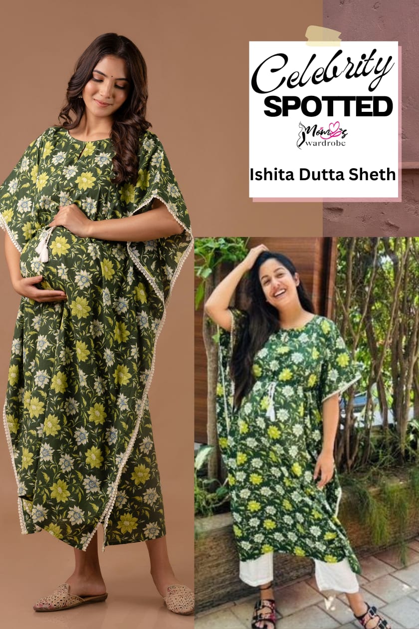 Bottle Green Floral Maternity And Nursing Kaftan