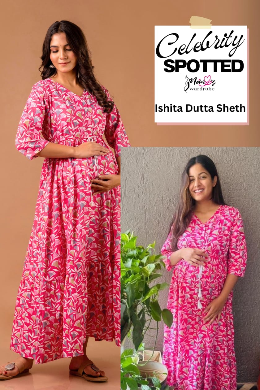 Pink Ginko Maxi Maternity Nursing Dress