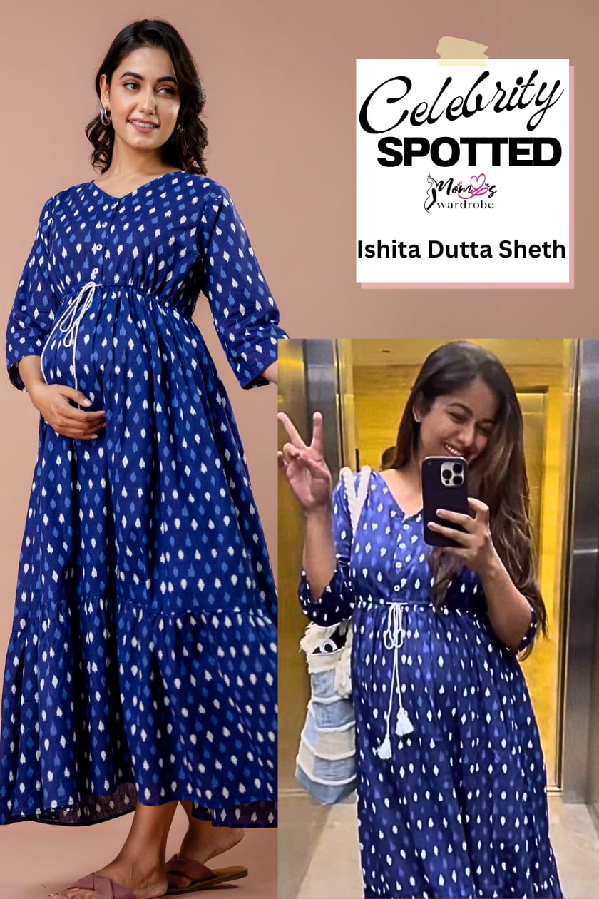 Navy Ikat Maternity Feeding Maxi Dress