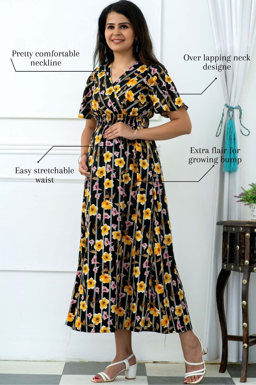 Black Blossom Pregnancy Dress