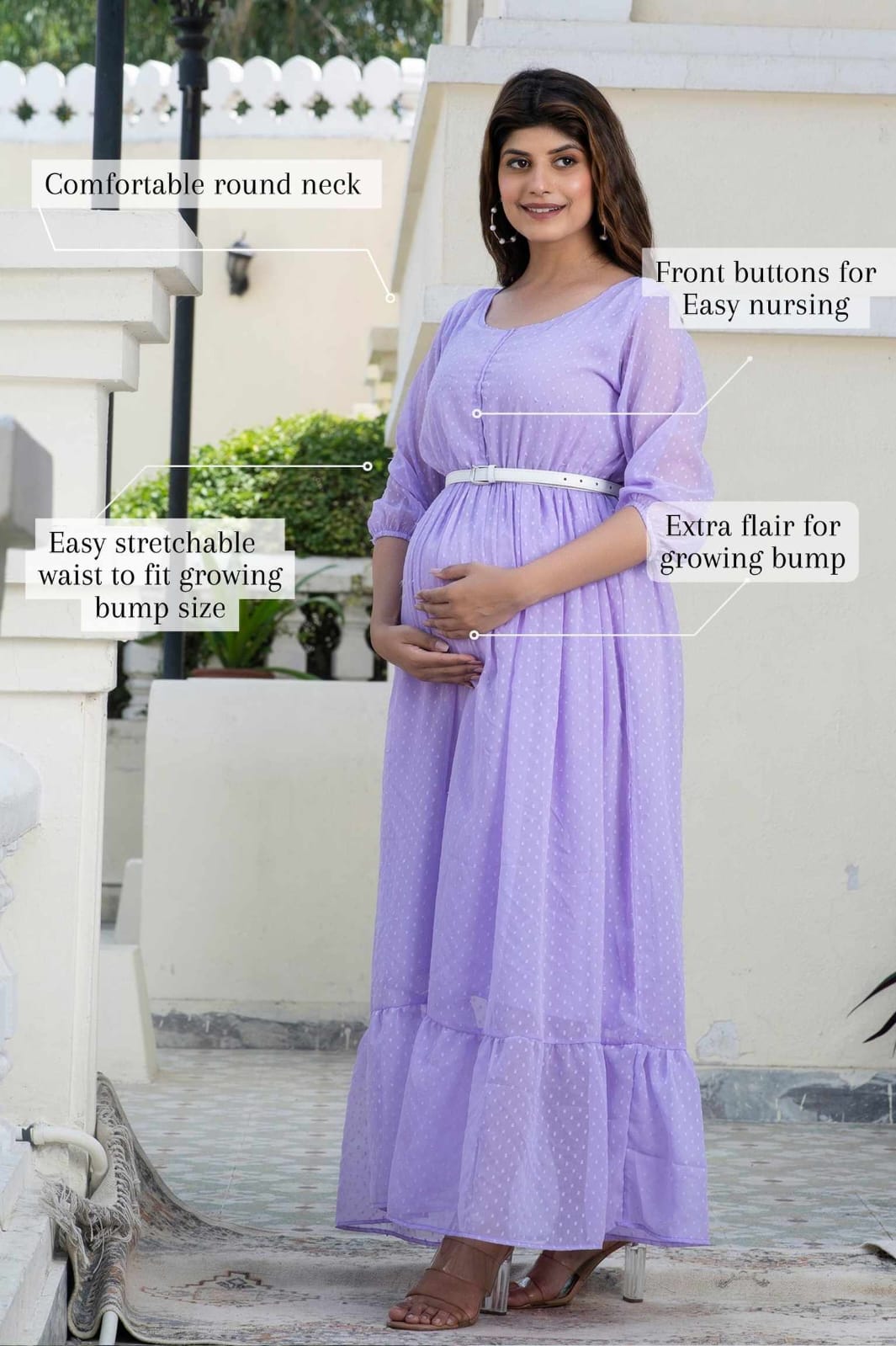 Purple Swiss Dot Maternity And Nursing Dress