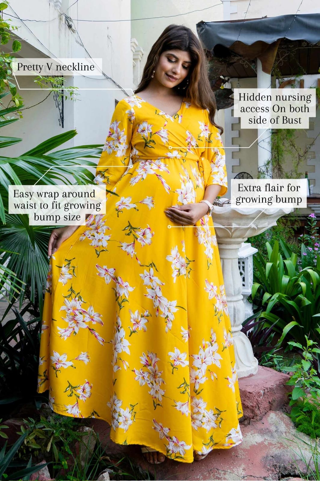 Yellow Lilly Maternity And Nursing Wrap Dress