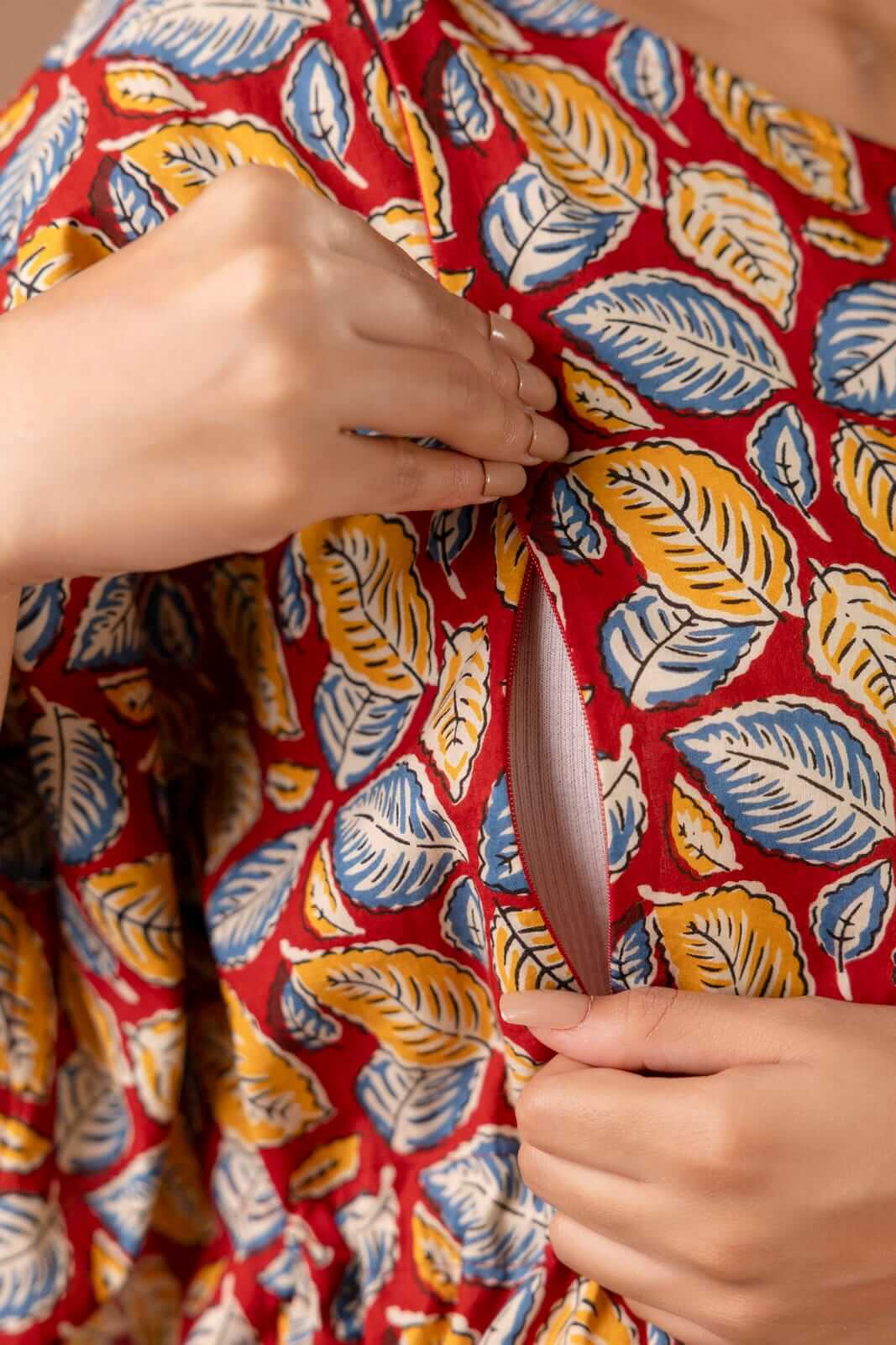 Leafy Red Maternity And Nursing Kaftan